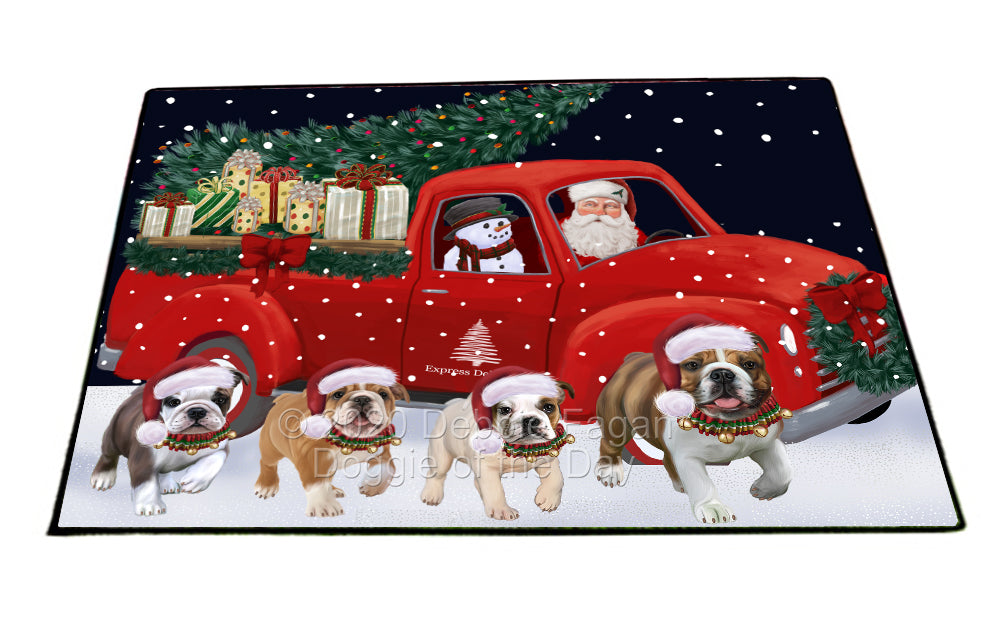 Christmas Express Delivery Red Truck Running Bulldogs Indoor/Outdoor Welcome Floormat - Premium Quality Washable Anti-Slip Doormat Rug FLMS56575