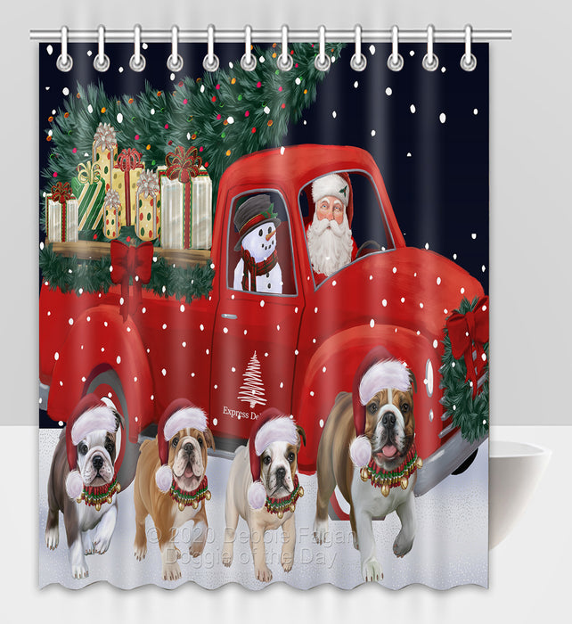 Christmas Express Delivery Red Truck Running Bulldogs Shower Curtain Bathroom Accessories Decor Bath Tub Screens