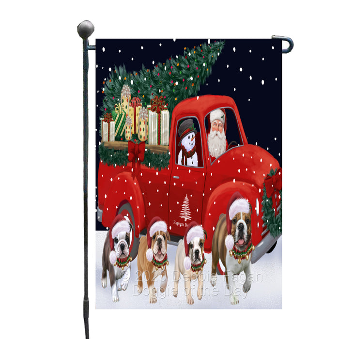 Christmas Express Delivery Red Truck Running Bulldogs Garden Flag GFLG66449