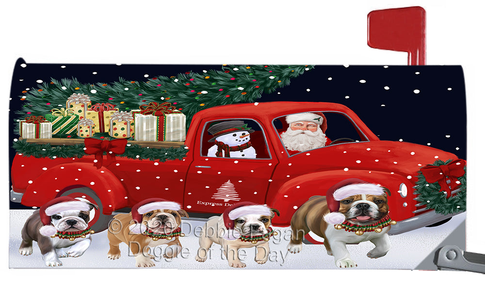 Christmas Express Delivery Red Truck Running Bulldog Magnetic Mailbox Cover Both Sides Pet Theme Printed Decorative Letter Box Wrap Case Postbox Thick Magnetic Vinyl Material