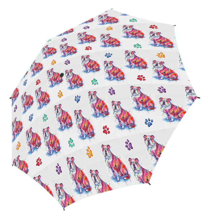 Watercolor Mini BulldogsSemi-Automatic Foldable Umbrella