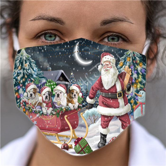 Santa Sled Dogs Christmas Happy Holidays Bulldog Dogs Face Mask FM48981
