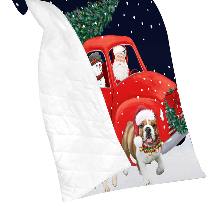 Christmas Express Delivery Red Truck Running Bull Terrier Dogs Lightweight Soft Bedspread Coverlet Bedding Quilt QUILT59826