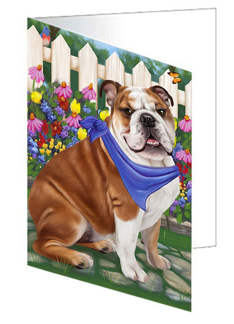 Spring Floral Bulldog Handmade Artwork Assorted Pets Greeting Cards and Note Cards with Envelopes for All Occasions and Holiday Seasons GCD53504