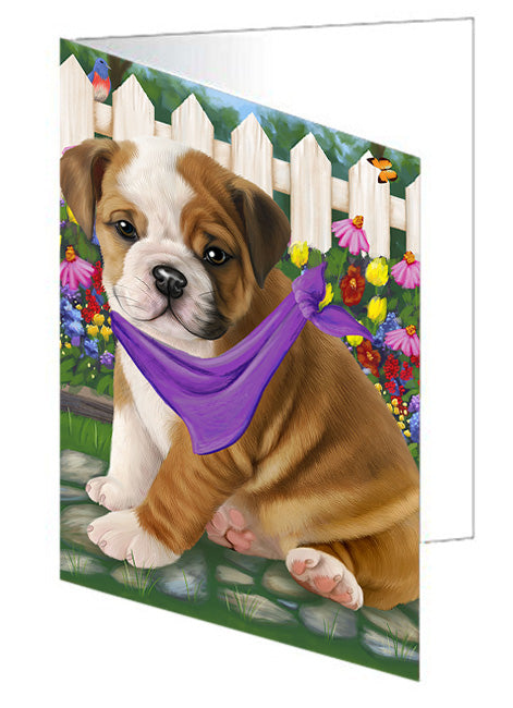 Spring Dog House Bulldogs Handmade Artwork Assorted Pets Greeting Cards and Note Cards with Envelopes for All Occasions and Holiday Seasons GCD53492