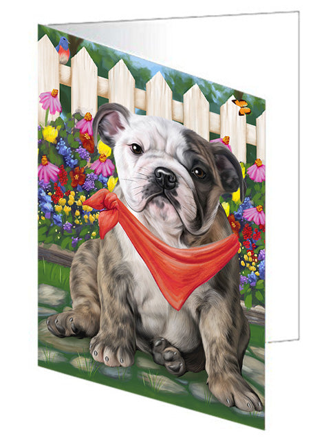 Spring Floral Bulldog Handmade Artwork Assorted Pets Greeting Cards and Note Cards with Envelopes for All Occasions and Holiday Seasons GCD53495