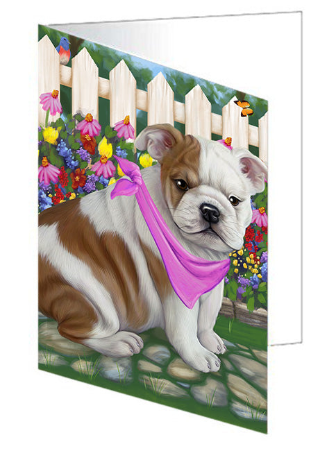 Spring Floral Bulldog Handmade Artwork Assorted Pets Greeting Cards and Note Cards with Envelopes for All Occasions and Holiday Seasons GCD53498