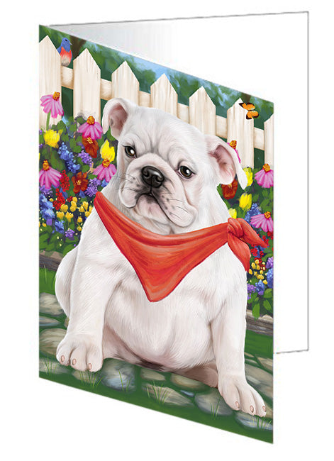 Spring Floral Bulldog Handmade Artwork Assorted Pets Greeting Cards and Note Cards with Envelopes for All Occasions and Holiday Seasons GCD53501