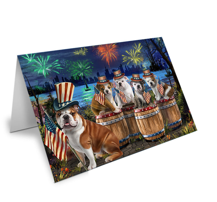 4th of July Independence Day Fireworks Bulldogs at the Lake Handmade Artwork Assorted Pets Greeting Cards and Note Cards with Envelopes for All Occasions and Holiday Seasons GCD57092