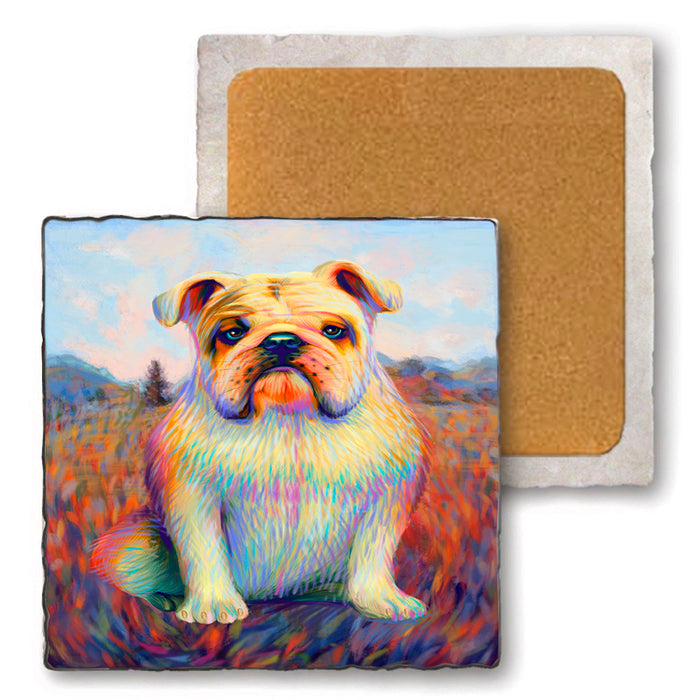 Mystic Blaze Bulldog Set of 4 Natural Stone Marble Tile Coasters MCST48577