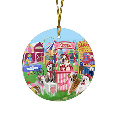 Carnival Kissing Booth Bulldogs Round Flat Christmas Ornament RFPOR56637