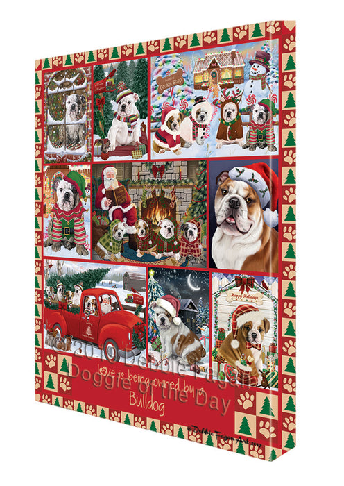 Love is Being Owned Christmas Bulldog Canvas Wall Art - Premium Quality Ready to Hang Room Decor Wall Art Canvas - Unique Animal Printed Digital Painting for Decoration