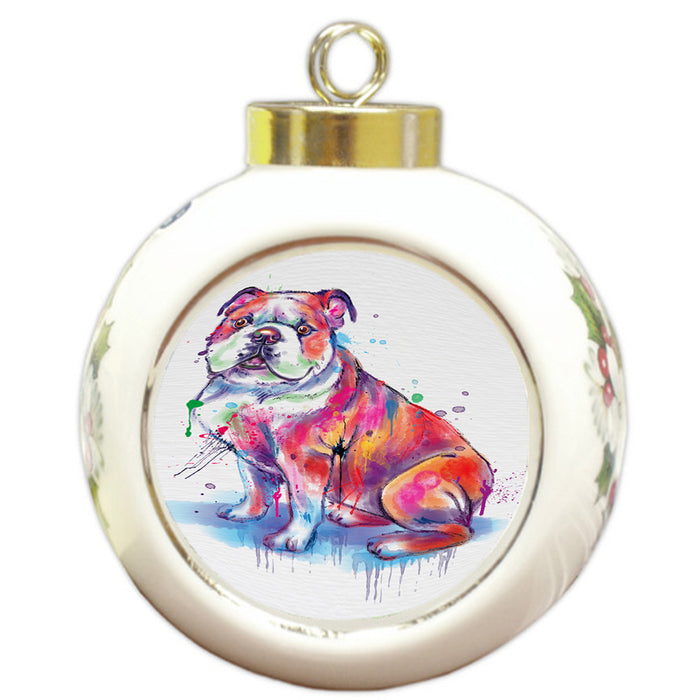 Watercolor Bulldog Round Ball Christmas Ornament RBPOR58205