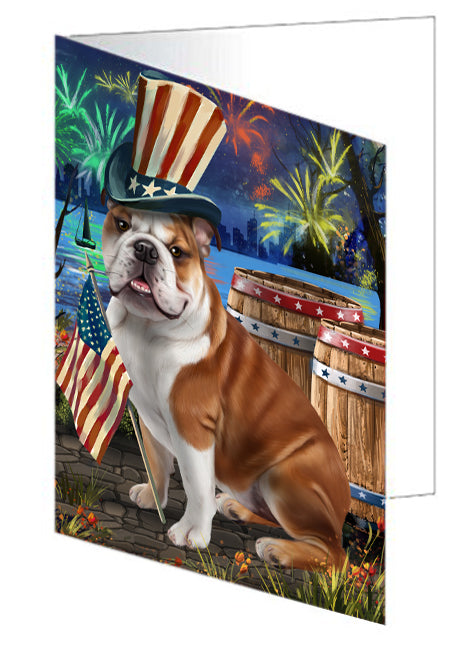 4th of July Independence Day Fireworks Bulldog at the Lake Handmade Artwork Assorted Pets Greeting Cards and Note Cards with Envelopes for All Occasions and Holiday Seasons GCD56840