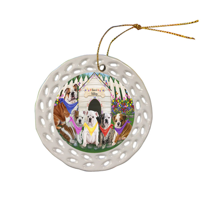 Spring Dog House Bulldogs Ceramic Doily Ornament DPOR49821