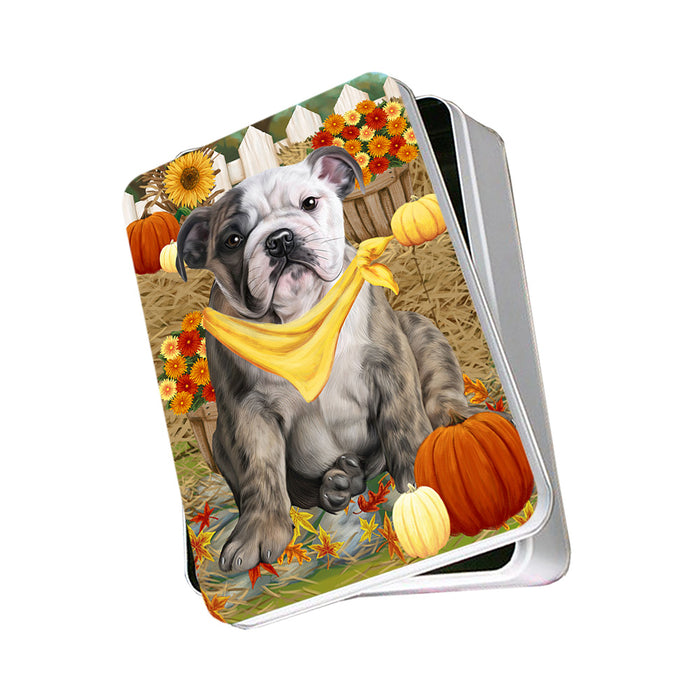 Fall Autumn Greeting Bulldog with Pumpkins Photo Storage Tin PITN50708