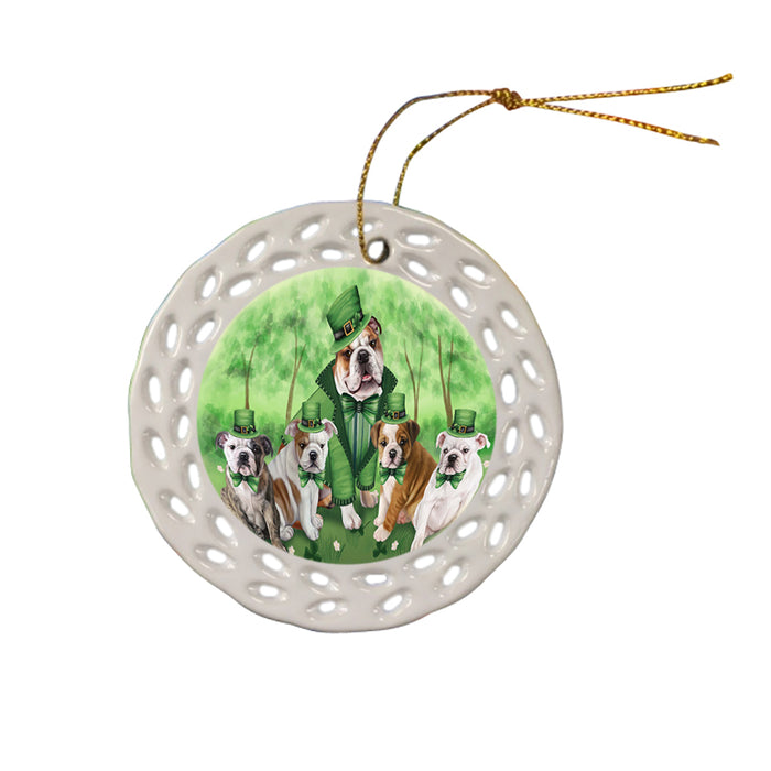 St. Patricks Day Irish Family Portrait Bulldogs Ceramic Doily Ornament DPOR48750