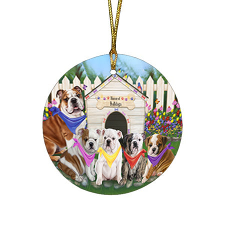 Spring Dog House Bulldogs Round Flat Christmas Ornament RFPOR49812