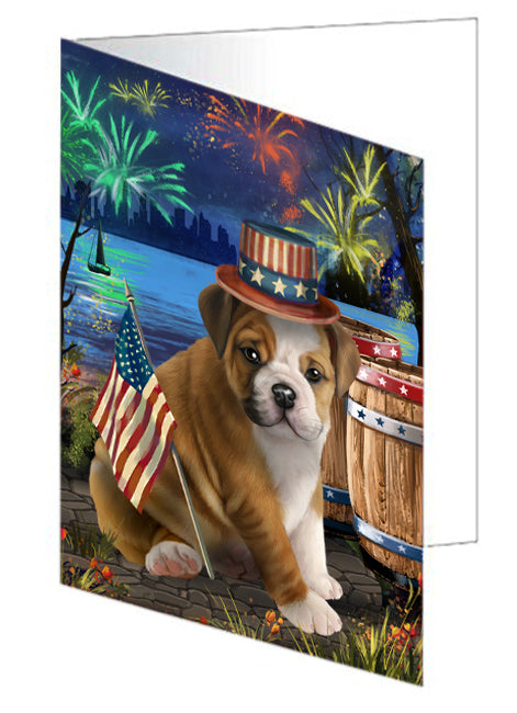 4th of July Independence Day Fireworks Bulldog at the Lake Handmade Artwork Assorted Pets Greeting Cards and Note Cards with Envelopes for All Occasions and Holiday Seasons GCD56843