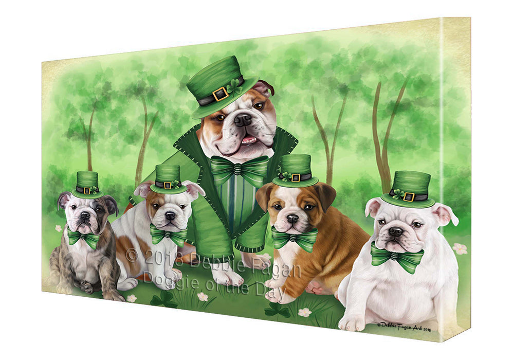 St. Patricks Day Irish Family Portrait Bulldogs Canvas Wall Art CVS54363