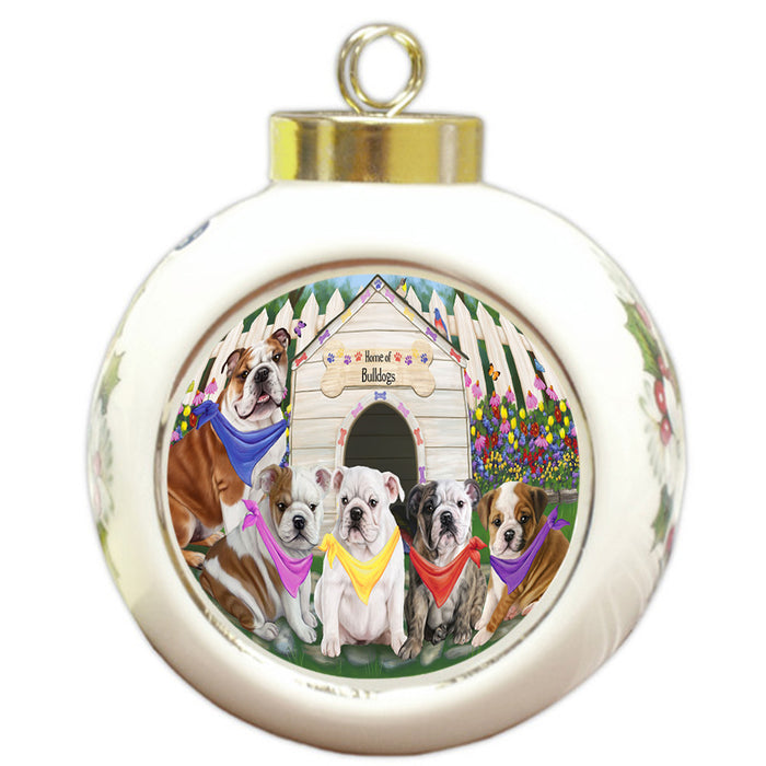 Spring Dog House Bulldogs Round Ball Christmas Ornament RBPOR49821