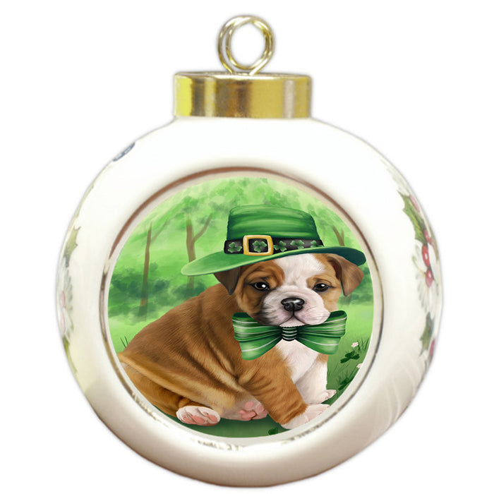 St. Patricks Day Irish Portrait Bulldog Round Ball Christmas Ornament RBPOR48751
