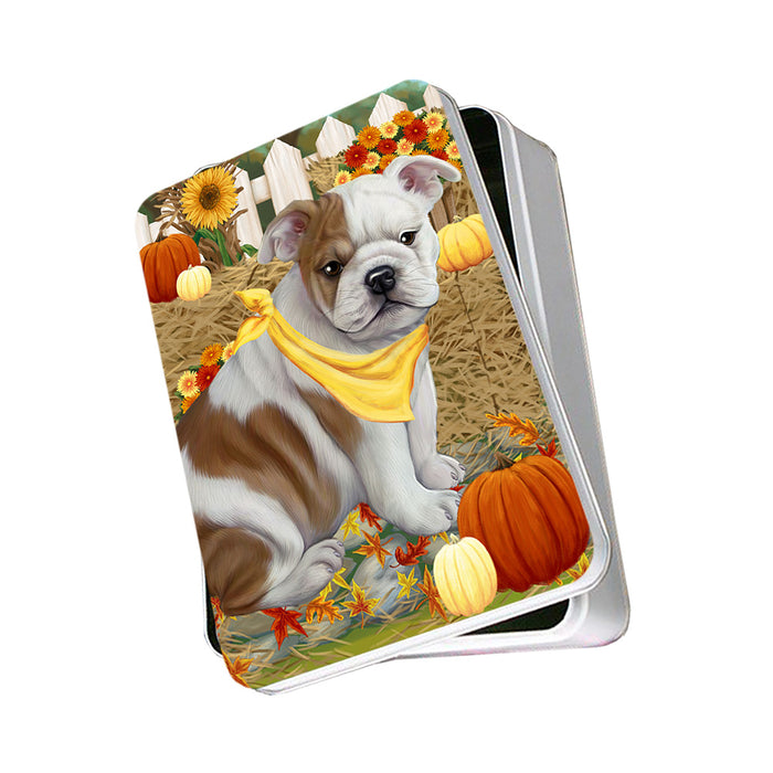 Fall Autumn Greeting Bulldog with Pumpkins Photo Storage Tin PITN50709