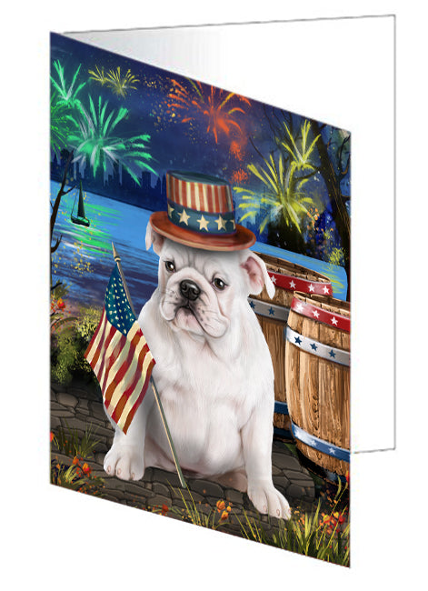 4th of July Independence Day Fireworks Bulldog at the Lake Handmade Artwork Assorted Pets Greeting Cards and Note Cards with Envelopes for All Occasions and Holiday Seasons GCD56846