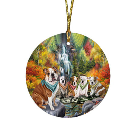 Scenic Waterfall Bulldogs Round Flat Christmas Ornament RFPOR50153