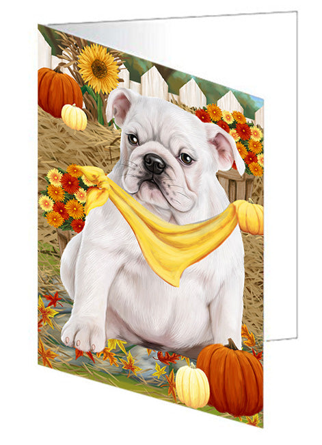 Fall Autumn Greeting Bulldog with Pumpkins Handmade Artwork Assorted Pets Greeting Cards and Note Cards with Envelopes for All Occasions and Holiday Seasons GCD56159