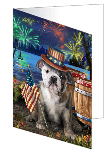 4th of July Independence Day Fireworks Bulldog at the Lake Handmade Artwork Assorted Pets Greeting Cards and Note Cards with Envelopes for All Occasions and Holiday Seasons GCD56849