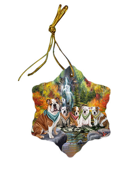 Scenic Waterfall Bulldogs Star Porcelain Ornament SPOR50154