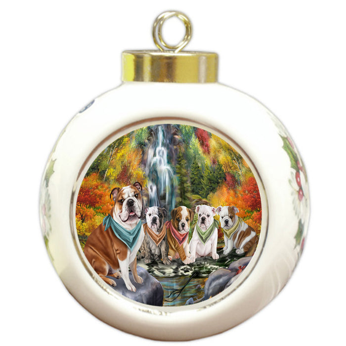 Scenic Waterfall Bulldogs Round Ball Christmas Ornament RBPOR50162