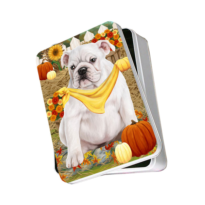 Fall Autumn Greeting Bulldog with Pumpkins Photo Storage Tin PITN50710