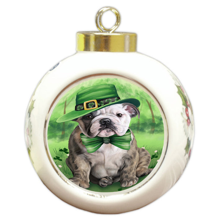 St. Patricks Day Irish Portrait Bulldog Round Ball Christmas Ornament RBPOR48752