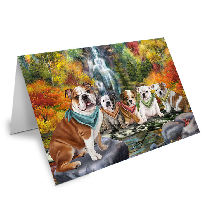 Scenic Waterfall Bulldogs Handmade Artwork Assorted Pets Greeting Cards and Note Cards with Envelopes for All Occasions and Holiday Seasons GCD54515