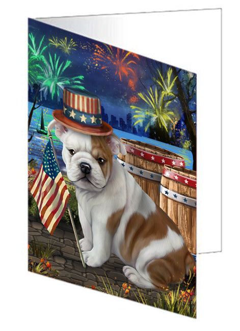 4th of July Independence Day Fireworks Bulldog at the Lake Handmade Artwork Assorted Pets Greeting Cards and Note Cards with Envelopes for All Occasions and Holiday Seasons GCD56852