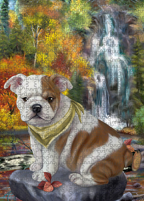 Scenic Waterfall Bulldog Puzzle with Photo Tin PUZL54351