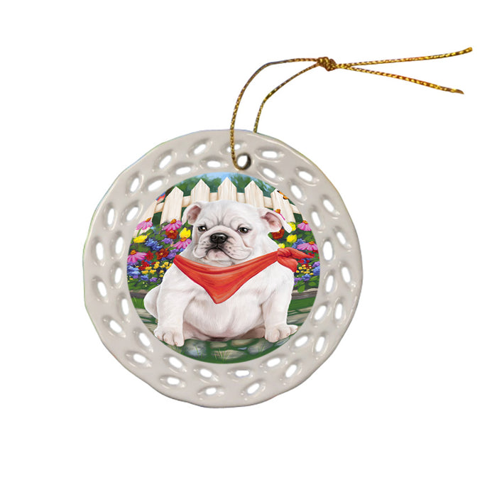 Spring Floral Bulldog Ceramic Doily Ornament DPOR49825