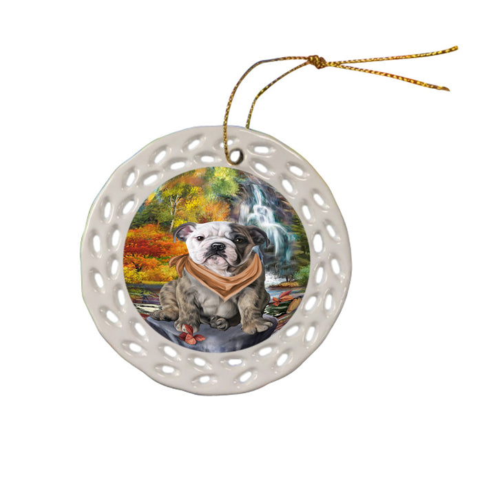 Scenic Waterfall Bulldog Ceramic Doily Ornament DPOR50164
