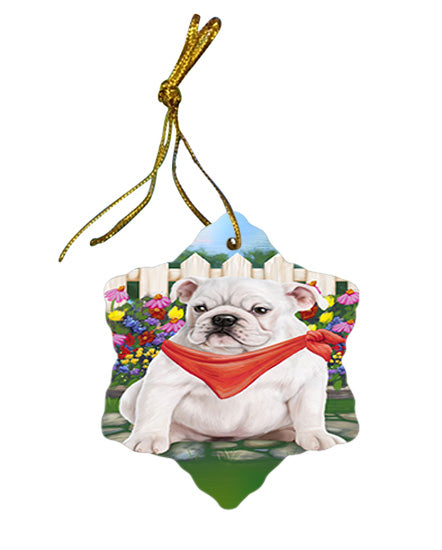 Spring Floral Bulldog Star Porcelain Ornament SPOR49817
