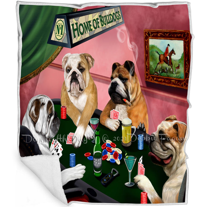 Home of Bulldogs 4 Dogs Playing Poker Blanket