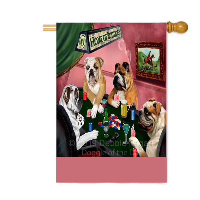 Personalized Home of Bulldogs Four Dogs Playing Poker Custom House Flag FLG-DOTD-A60309