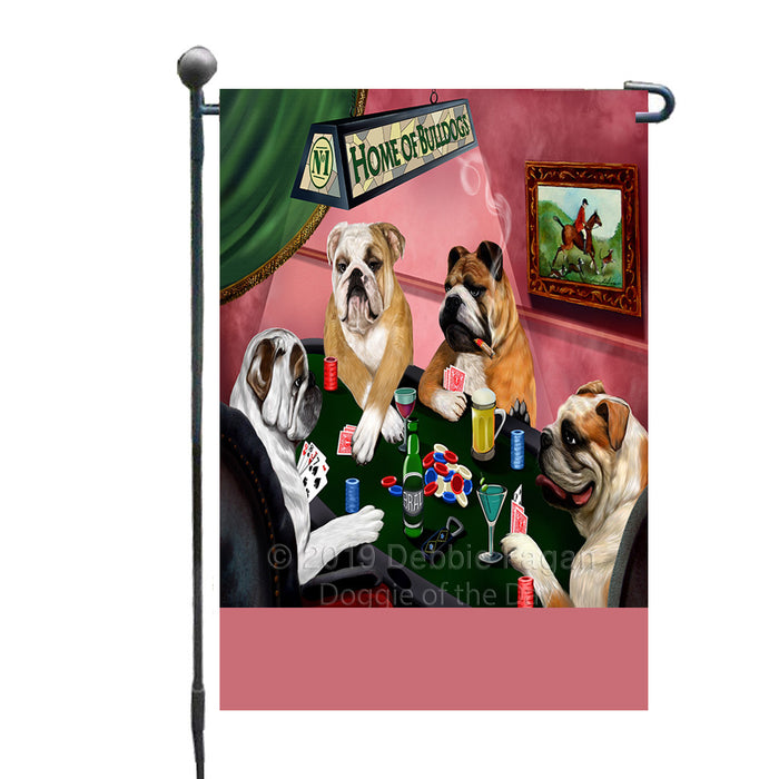 Personalized Home of Bulldogs Four Dogs Playing Poker Custom Garden Flags GFLG-DOTD-A60253