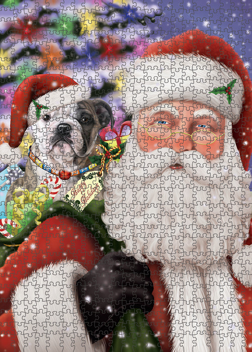 Santa Carrying Bulldog and Christmas Presents Puzzle with Photo Tin PUZL83028