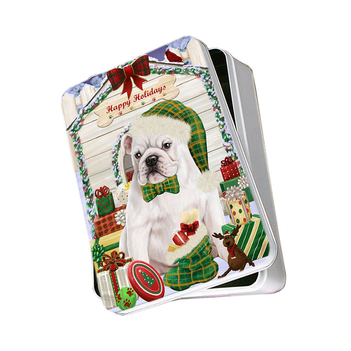 Happy Holidays Christmas Bulldog House with Presents Photo Storage Tin PITN51368