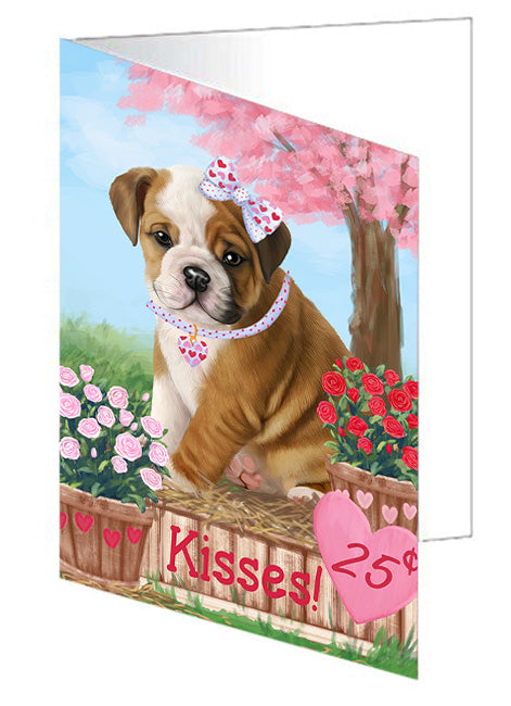 Rosie 25 Cent Kisses Bulldog Handmade Artwork Assorted Pets Greeting Cards and Note Cards with Envelopes for All Occasions and Holiday Seasons GCD73778