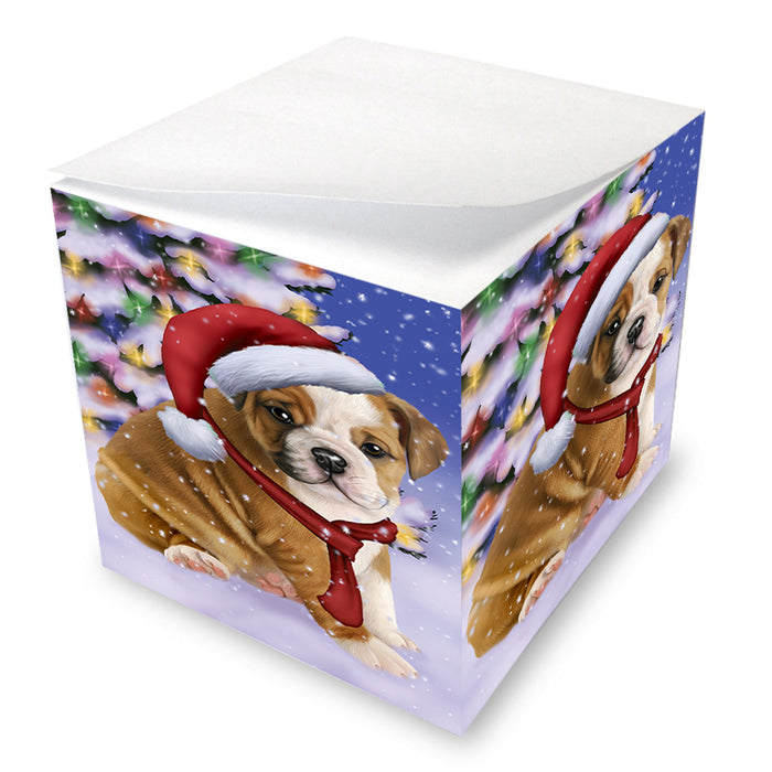 Winterland Wonderland Bulldog In Christmas Holiday Scenic Background Note Cube NOC53370
