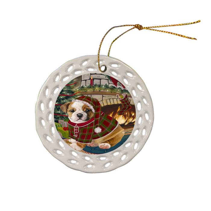 The Stocking was Hung Bulldog Ceramic Doily Ornament DPOR55608