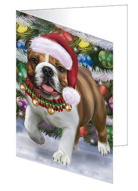 Trotting in the Snow Bulldog Handmade Artwork Assorted Pets Greeting Cards and Note Cards with Envelopes for All Occasions and Holiday Seasons GCD74450